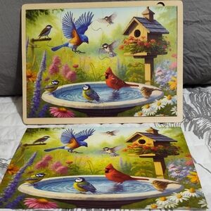 Dementia Puzzle "Colorful Bird Bath" 12 Wooden Pieces